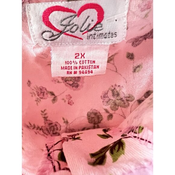 Jolie Intimates Size 2X Pajama Set Pink Butterflies Floral Lace Bow 100% Cotton - Picture 2 of 11